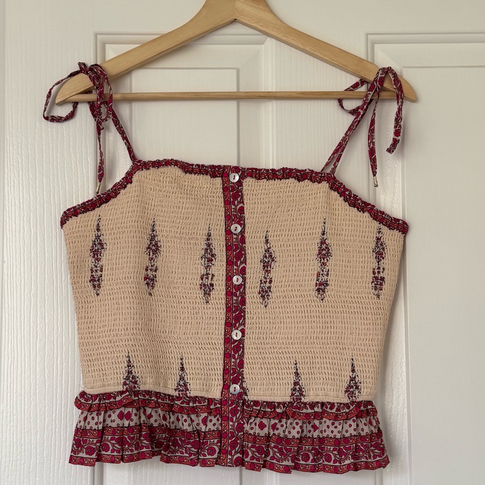 NWT Love The Label Augusta Boho Camisole Top with Flirty Peplum Ruffled Hem M